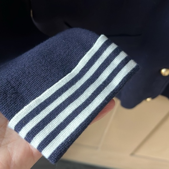 Talbots New no Tag Petite M Navy Stripe Trim Cardigan “Lady Jacket” Cotton Silk - Picture 4 of 8